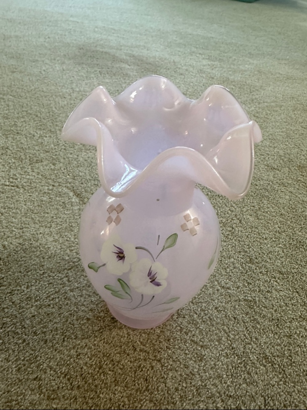 Hand-Painted  by B.  Williams Light Lavender/light pink  Floral Glass Vase